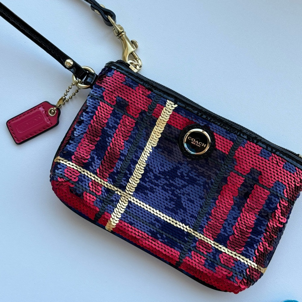 Coach Tartan Sequin Wristlet